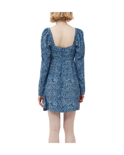 Ganni Blue Printed Crepe Mini Dress