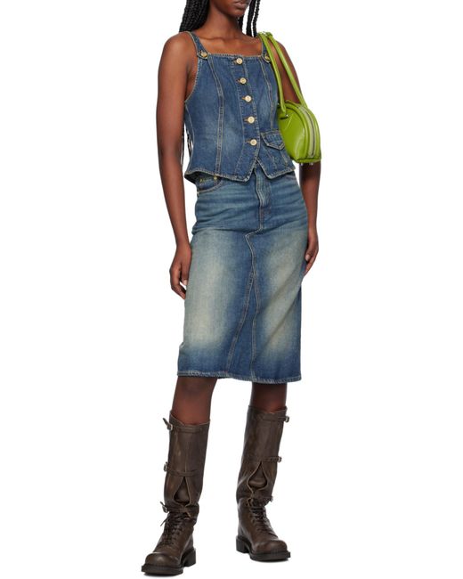 Ganni Blue Heavy Washed Denim Midi Skirt