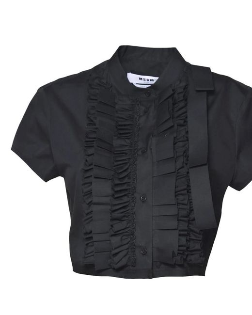 MSGM Blue Cropped Ruffled Shirt