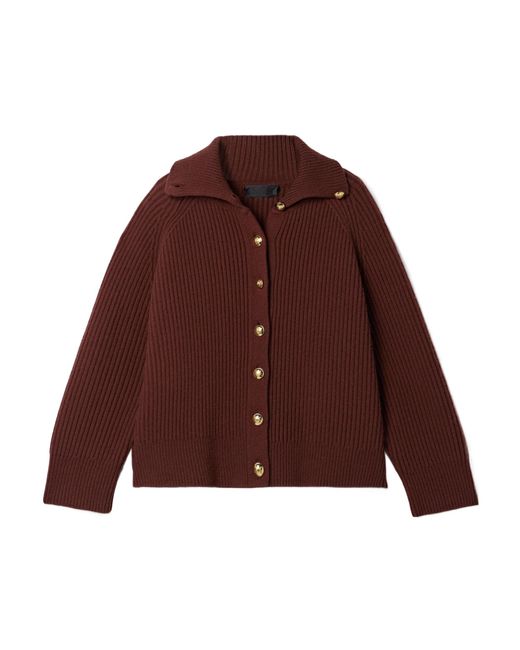 Nili Lotan Brown Deryl Ribbed Cashmere Cardigan