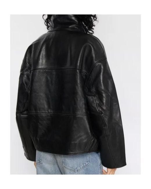 Soeur Blue Stand-Collar Leather Jacket