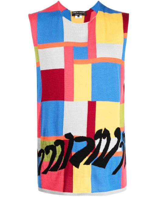 Comme des Garçons Blue Geometric-Print Sleeveless Top for men