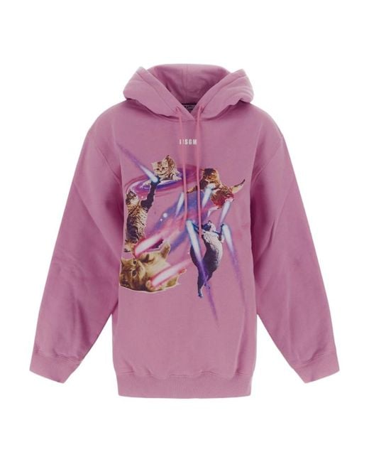 MSGM Purple Graphic-Print Long-Sleeve Hoodie