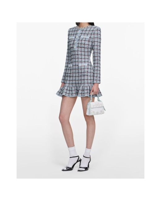Self-Portrait Blue Check Knit Mini Dress