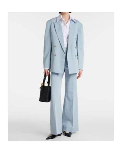 Plan C Blue Oversized Cotton-Blend Blazer
