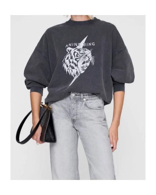 Anine Bing Blue Miles Tiger-Print Sweatshirt