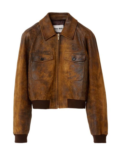 Miu Miu Brown Waxed Suede Leather Jacket