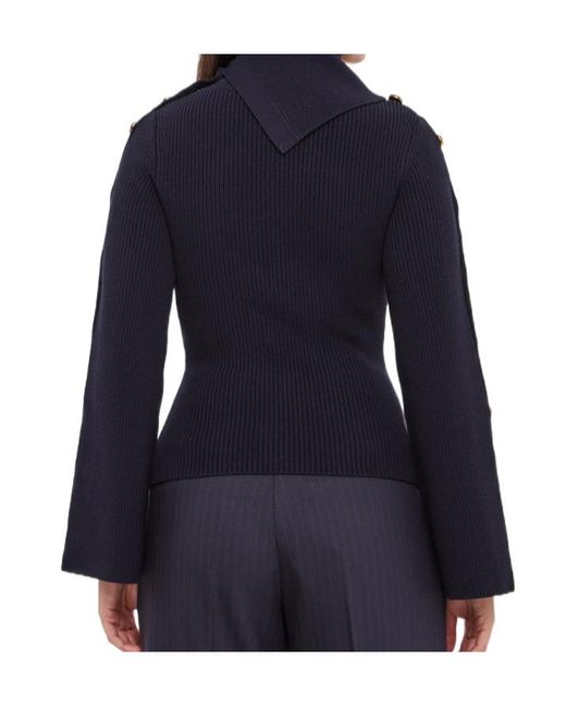 Elisabetta Franchi Blue Button-Embellished Ribbed-Knit Sweater