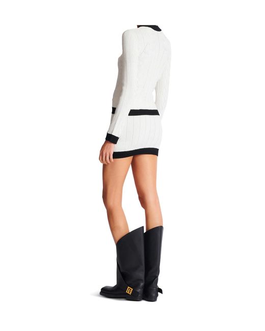 Balmain White Contrast-Trim Cable-Knit Cardigan