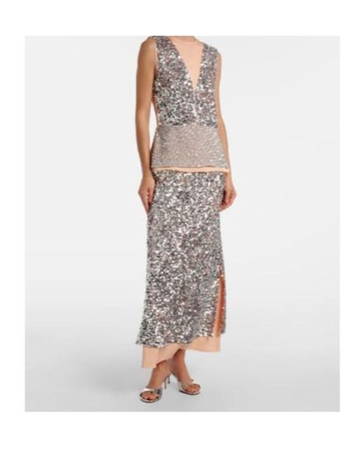 Rabanne Gray Sequined Jersey Midi Skirt