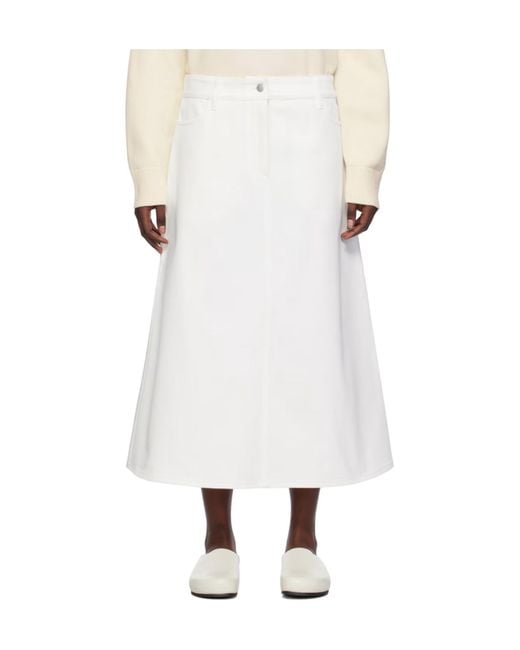 Studio Nicholson White Baringo Denim Midi Skirt