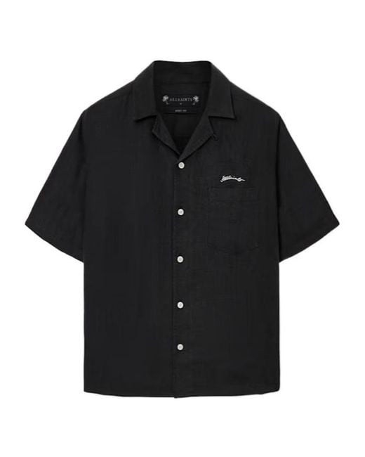AllSaints Black Wilder Logo-Embroidery Short-Sleeve Shirt for men