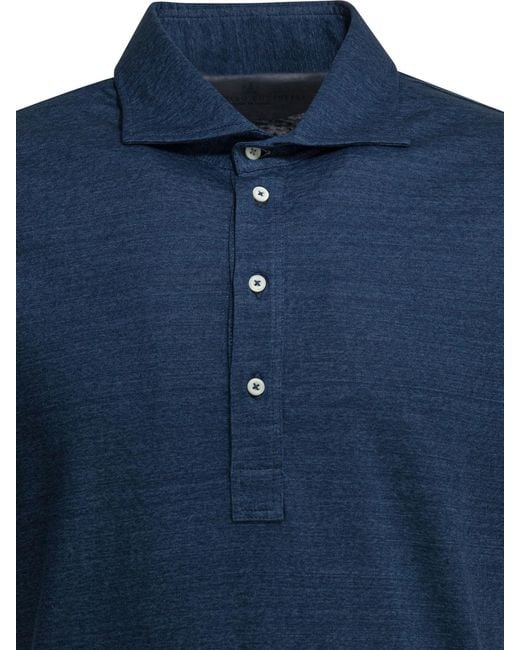 Brunello Cucinelli Blue Linen And Cotton Polo Shirt for men