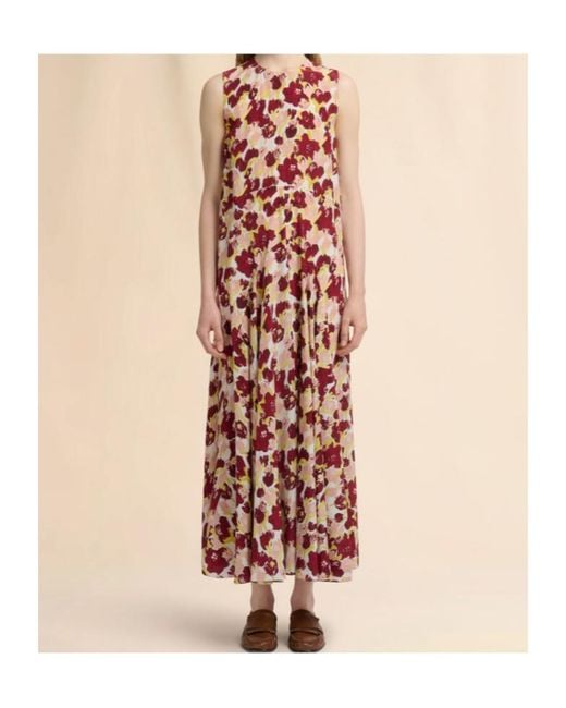 Marni Red Floral Pleated Sleeveless Dress
