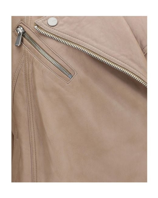 Pinko Brown Belted Leather Biker Jacket