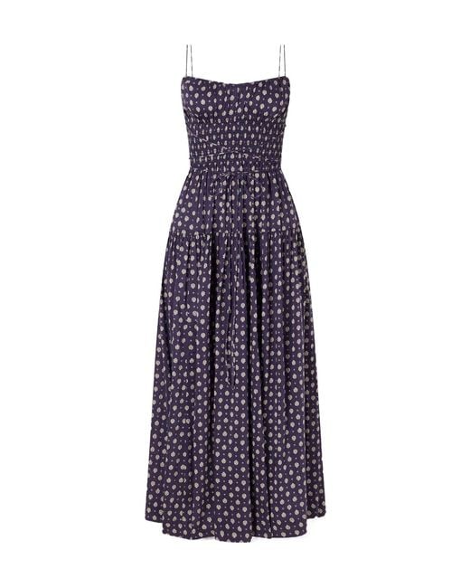 Doen Purple Safia Smocked Printed Cotton And Silk-Blend Voile Maxi Dress