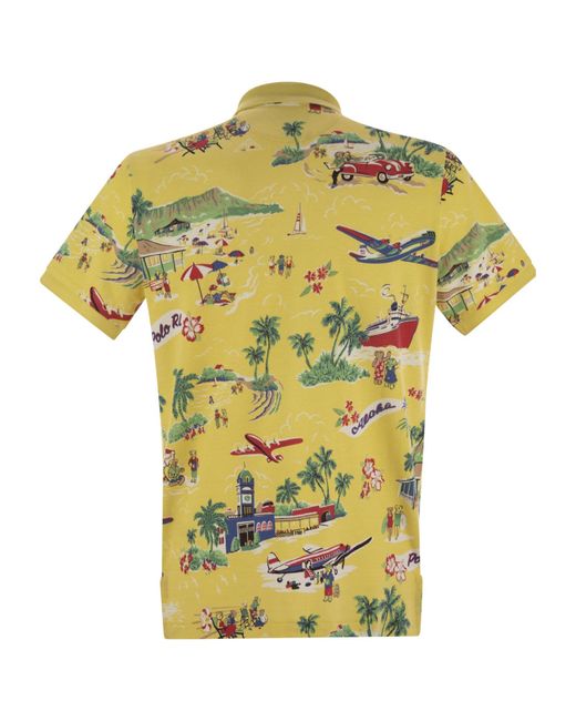 Polo Ralph Lauren Yellow Short Sleeved Illustration-Printed Polo Shirt for men