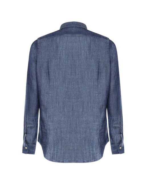 Eleventy Blue Lyocell And Linen Shirt for men