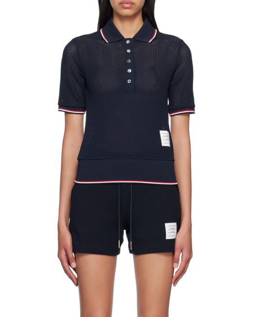 Thom Browne Blue Signature Striped Detail Polo Shirt