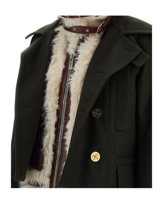 Sacai Black Double-Breasted Coat for men