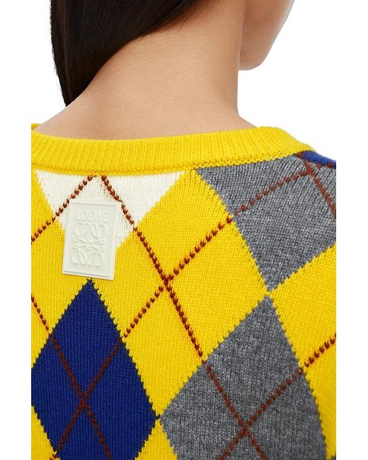 Loewe Yellow Argyle Crewneck Knitted Jumper