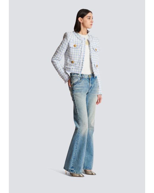 Balmain Blue Tweed Embossed Jacket