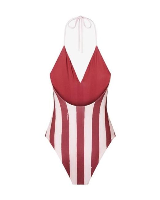 Fendi Red Striped Halterneck One-Piece Swimsuit