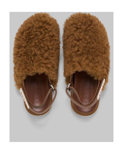 Marni Brown Logo Patch Slingback Sandals