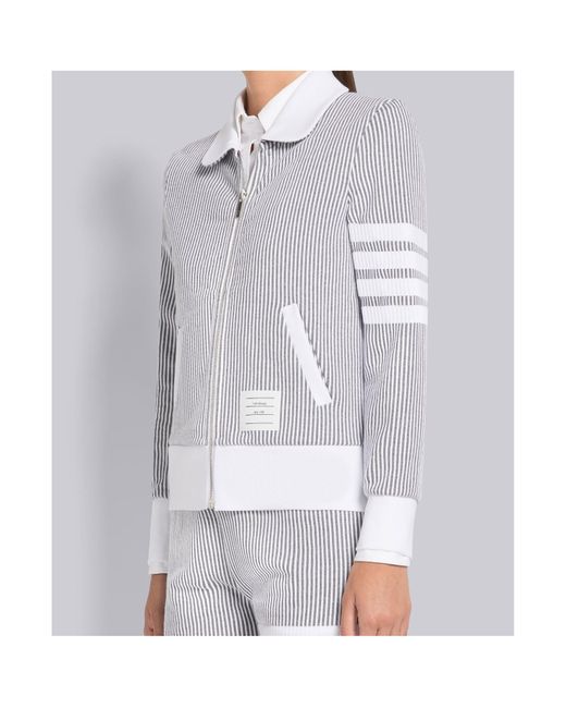 Thom Browne Blue Zip-Fastening Seersucker Jacket