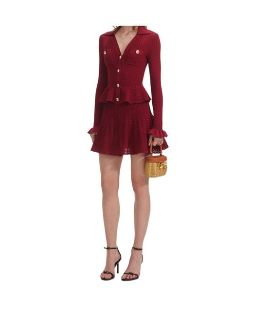Self-Portrait Red Pointelle Knitted Mini Dress