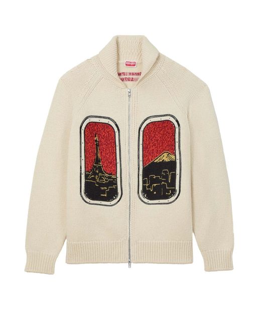 KENZO White City' Embroidered Zipped Knitted Cardigan for men