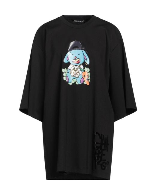 Dolce & Gabbana Black Loose Solid Color Printed T-Shirt
