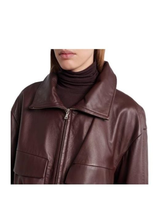 Nour Hammour Brown Leather Blouson Jacket