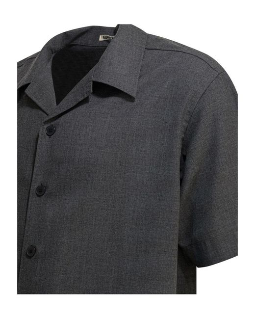 Auralee Black Cashmere Collared Short-Sleeved Shirt for men