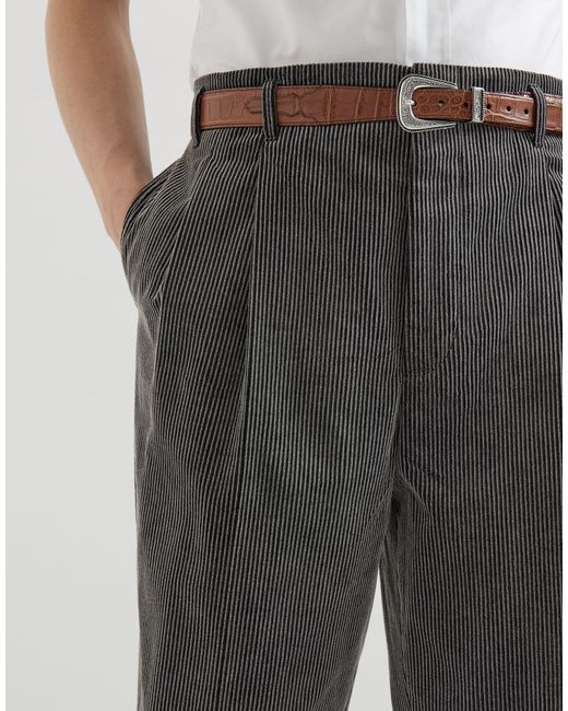Brunello Cucinelli Gray Frosted Cotton Corduroy Trousers With Double Pleats for men
