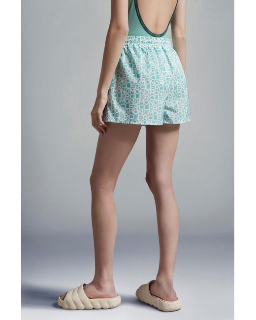 Moncler Blue Logo Print Shorts
