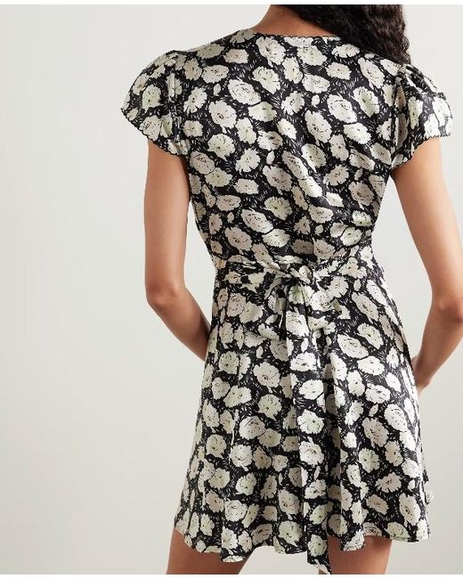 Doen Black Dianne Floral-Print Silk-Satin Mini Dress
