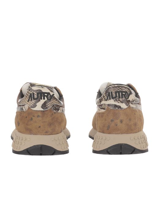 Autry Brown Reelwind Low Panelled Leopard-Print Sneakers