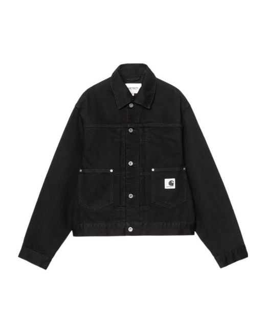 Carhartt Black Belmar Logo-Patch Denim Jacket