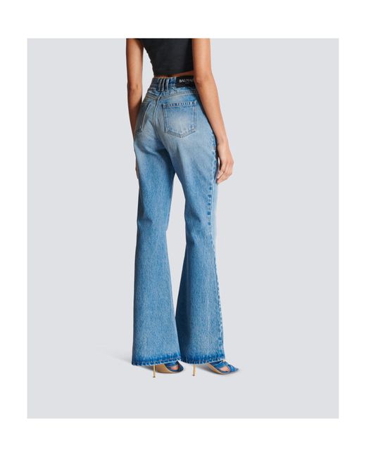 Balmain Blue High-Waisted Flared Denim Jeans