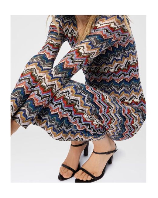 Missoni Multicolor Geometric-Pattern Long-Sleeve Dress