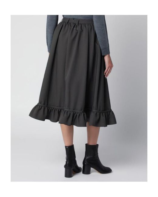MM6 by Maison Margiela Black Midi Skirt With Ruffled Flounce Hem