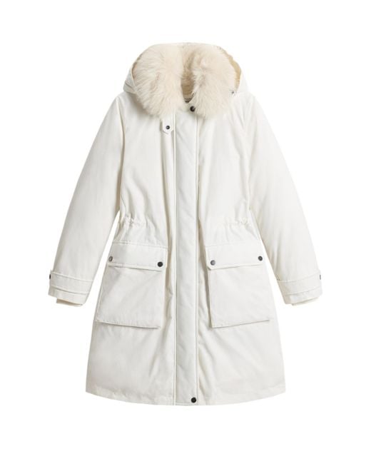 Woolrich White Long-Sleeved Hooded Parka