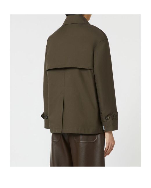 Max Mara Green Logo-Patch Double-Breasted Coat