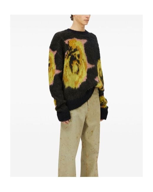 MSGM Black Rose Intarsia-Knit Crewneck Jumper for men