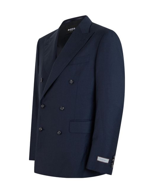 Canali Blue Long-Sleeve Double-Breasted Blazer And Trousers Two-Piece Set for men