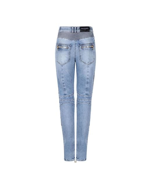 Balmain Blue High Waist Panelled Jeans