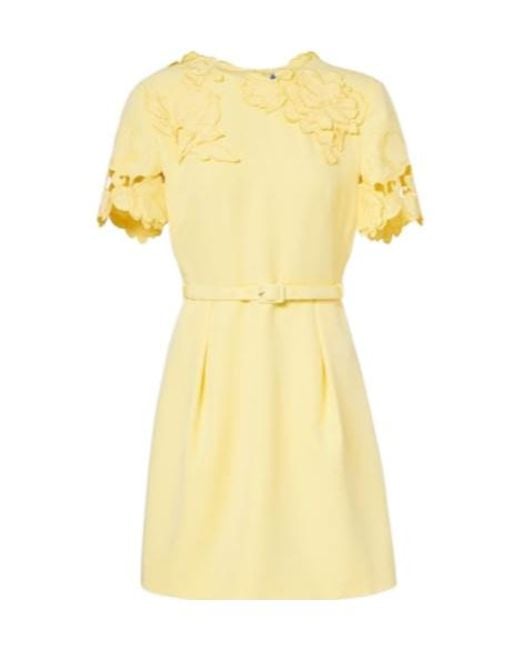 Leo Yellow Aurelie Belted Floral-Appliqué Minidress