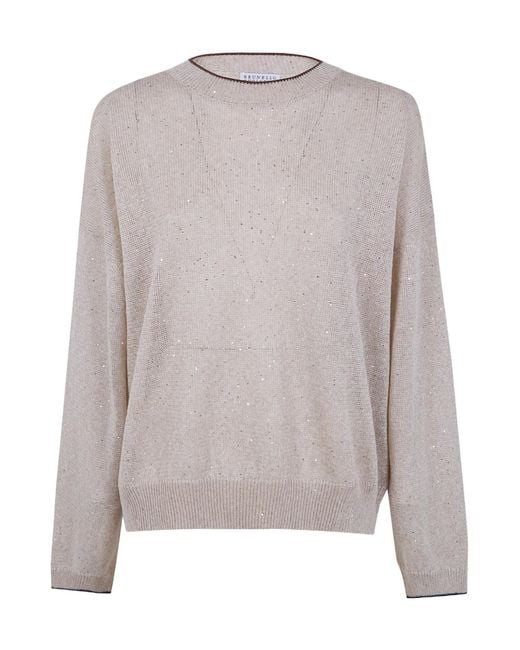 Brunello Cucinelli Gray Embellished Crewneck Jumper