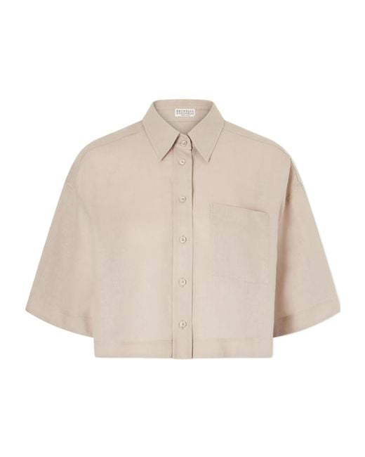 Brunello Cucinelli Natural Cropped Short-Sleeve Shirt